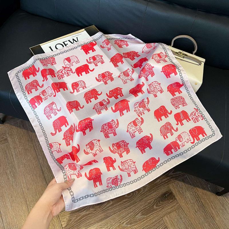 Fashion Black and White Printing Temperament Square Scarf Imitation Silk Korean Version Decorative Scarf Scarf Professional Decorative Shawl Silk Scar