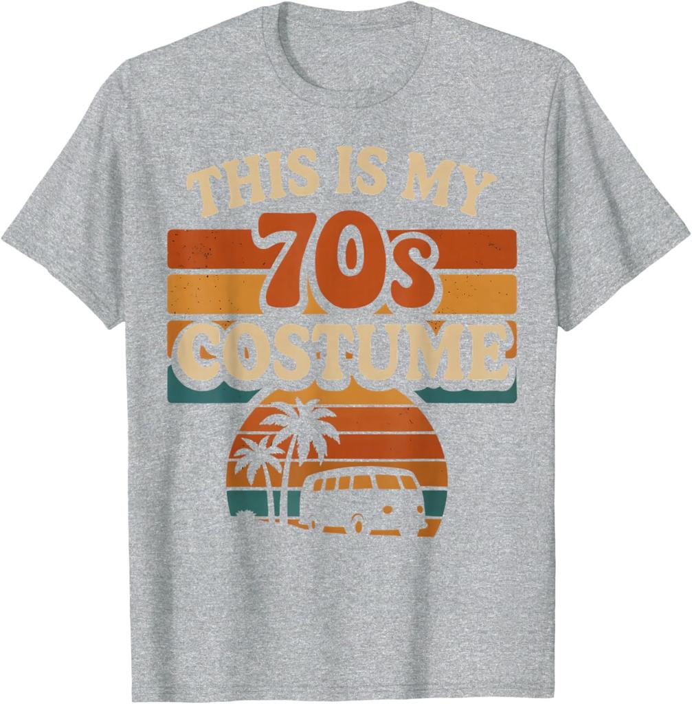 This is My 70s Costume Vintage Sunset Retro Vibes Design T-Shirt 100% Cotton Round Neck Short Sleeve Unisex Fashion Casual Tops