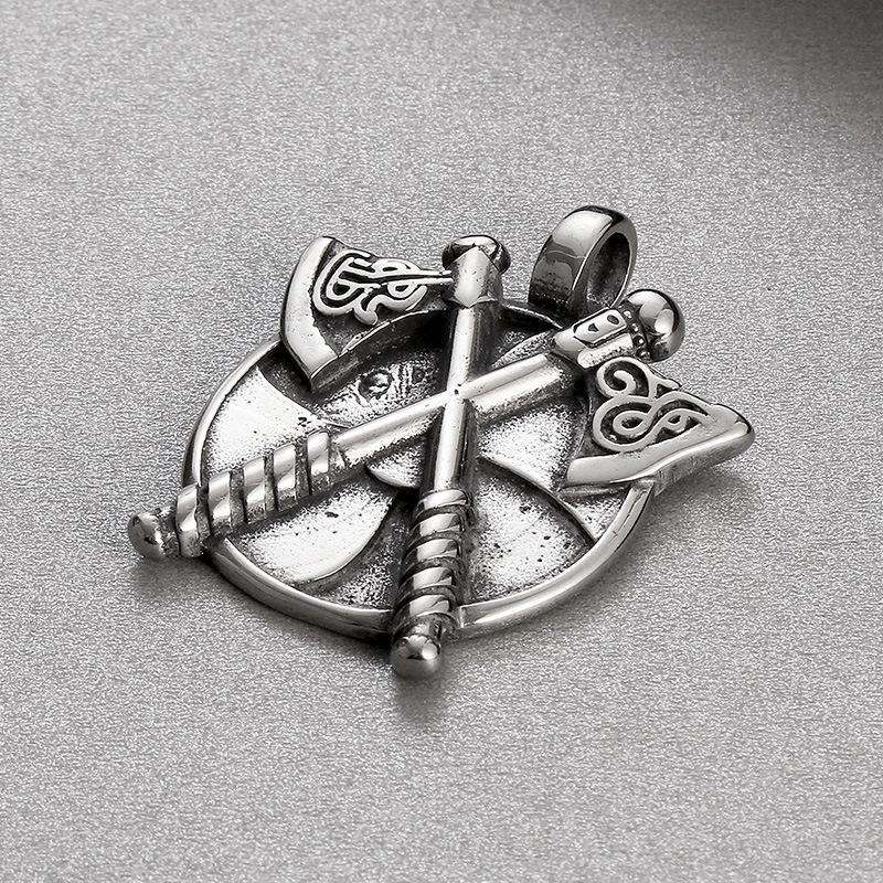 Retro Viking Jewelry, Punk Style Domineering Personality Double Axe Disc Stainless Steel Men s Pendant