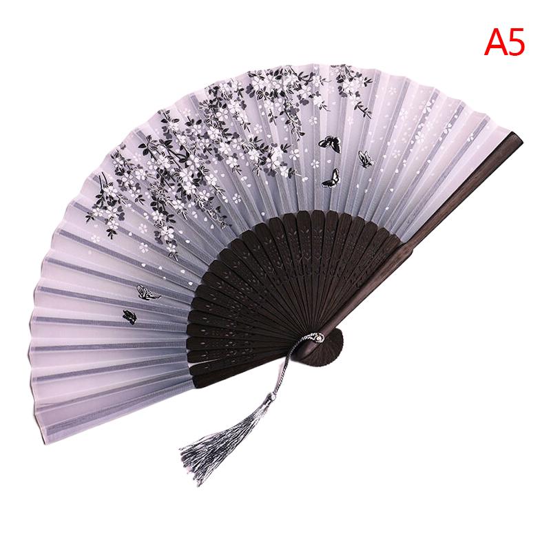 

1 шт. складной веер в китайском стиле с бамбуковым стержнем, элегантный женский складной веер с цветочным узором, украшение для свадебной вечеринки