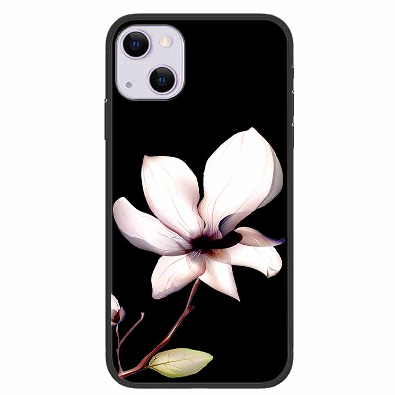 For iPhone 14/14 Plus Case Black Silicone Soft TPU Luxury Flower Animal Back Cover For iPhone 14/14 Plus New Shells for iPhone14