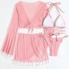 Swimsuit Women's Split Three Four Piece Set Solid Color Tassel Lace Up Long Sleeve Bikini Suits EMA