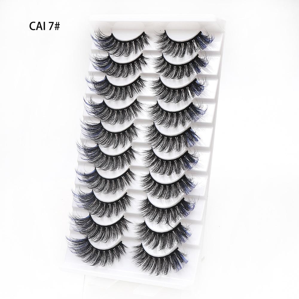 Manufacturer Wholesale 10 Pairs of Colored 3D False Eyelashes, European and American Multi-level Messy and Dense 3D Eyelashes, Cross-border Supply