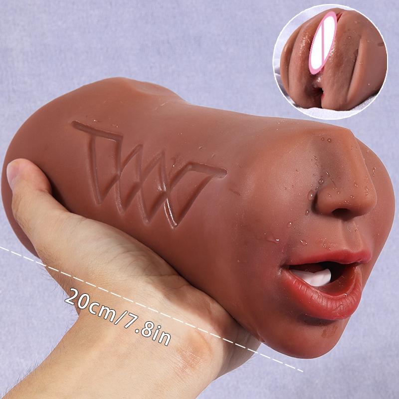 2 i 1 Deep Throat Voksenproduktlomme Pussy Myk Silikon Kunstig Vaginal for Menn Onanikopp 3D Mannlig Onani Sex
