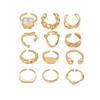 12-teiliges Set Neuer Unregelmäßiger Geometrischer Ring Legierung Beschichtetes Metall Verstellbarer Fingerring Für Frauen, Modisches Statement Schmuck Party N