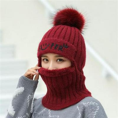 Koreanische Winterreitmütze aus Wolle für Damen mit Schal-Kombination, der ultimative Ohrenschutz, um warm zu bleiben. Weiches Samtfutter.