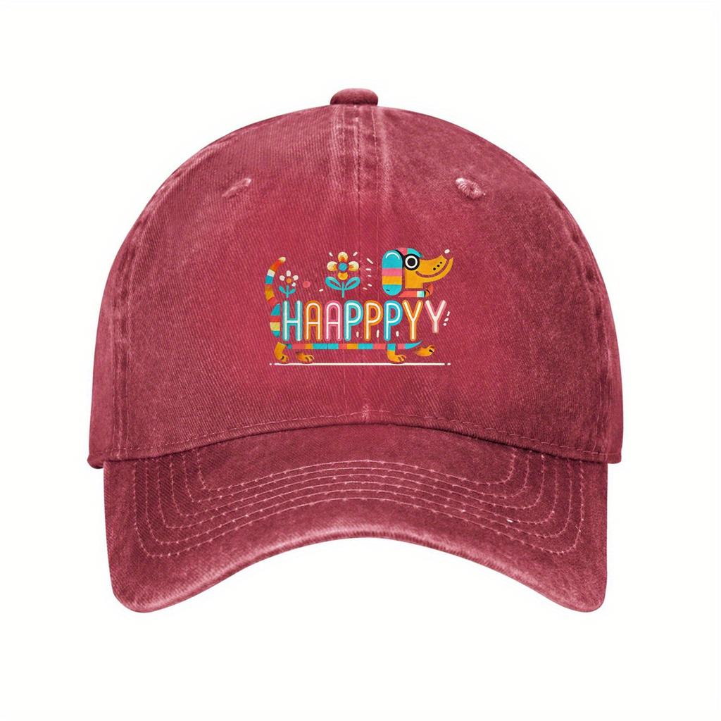 Colorful Dachshund HAAPPPYY Print Baseball Cap Adjustable Denim Dad Hat Casual Outdoor Sports Cap