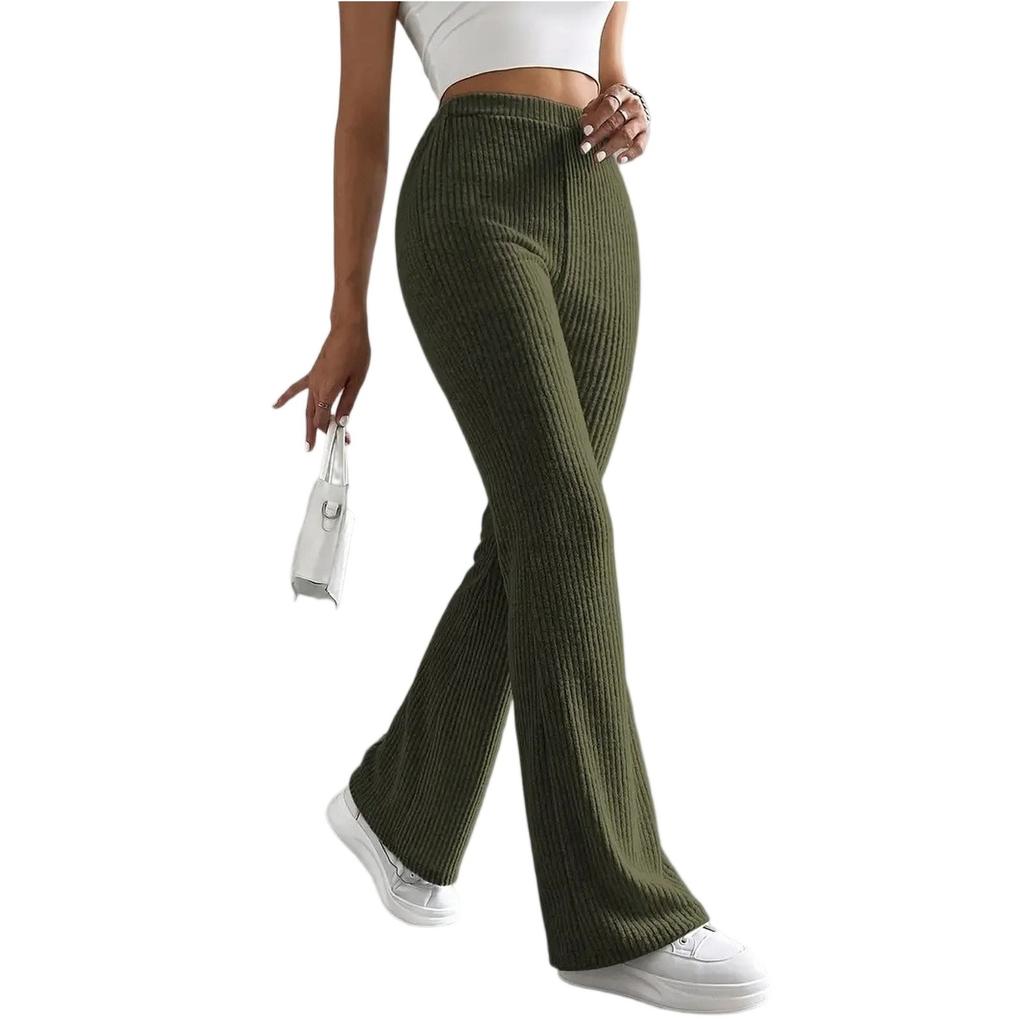 Women Solid Color Casual Pants Casual Form-fitting Flared Pants