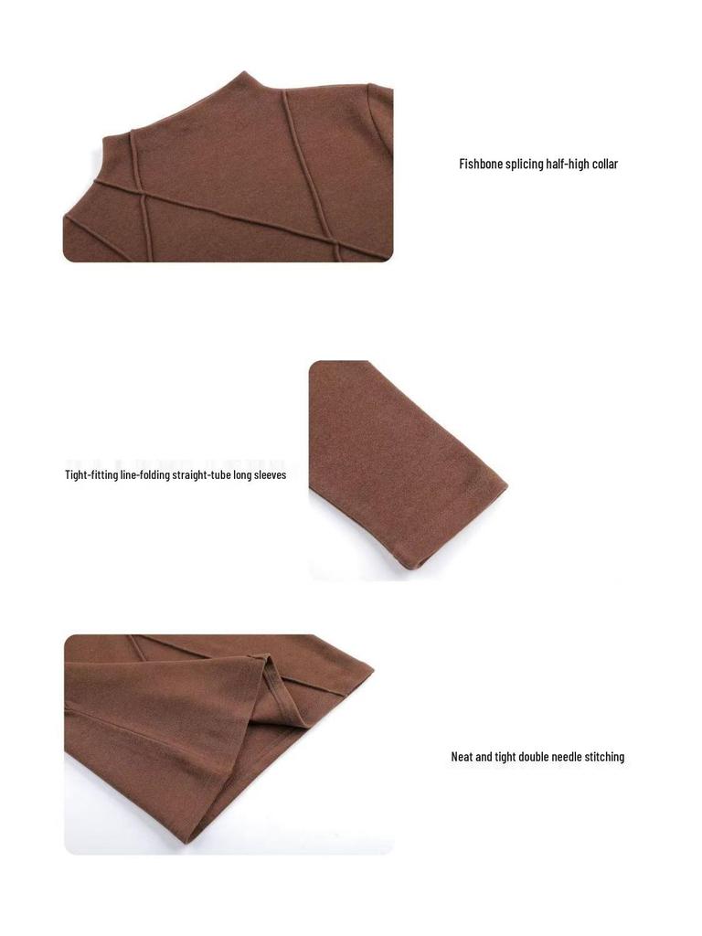 Threaded Fleece: Stylish Korean-Style Slimming Base Layer Top with Half-High Collar for Autumn/Winter