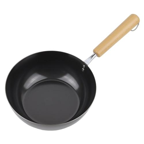 Pearl Metal Stir-fry Pan, 20cm, Wooden Handle, Induction Compatible, Deep Iron Frying Pan, Ironworker, Made in Japan, HB-1964