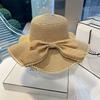 Big Bowknot Sun Straw Hat for Women Summer Wide-brim Panama Cap Outdoor Beach Travel Sunshade Female Bucket Hats Gorras