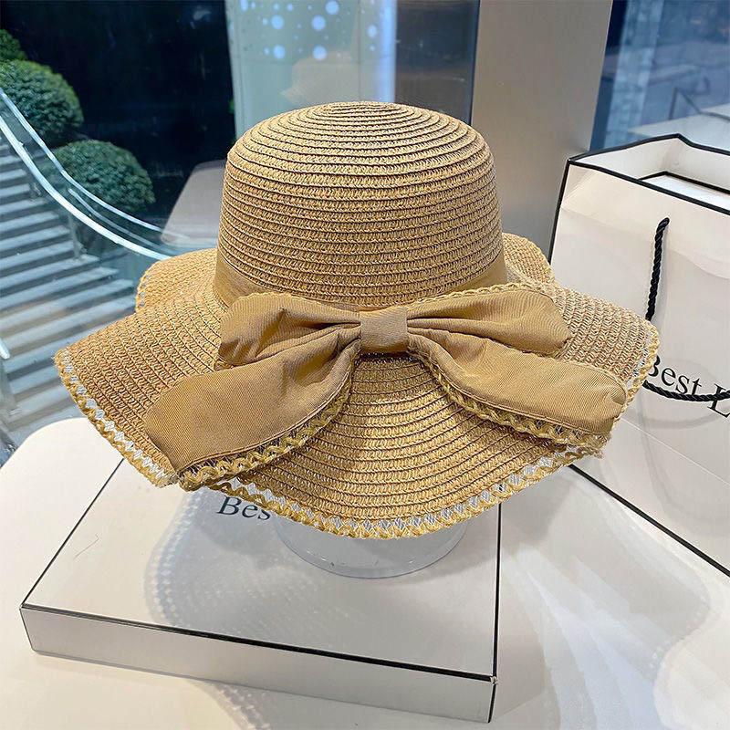 Big Bowknot Sun Straw Hat for Women Summer Wide-brim Panama Cap Outdoor Beach Travel Sunshade Female Bucket Hats Gorras