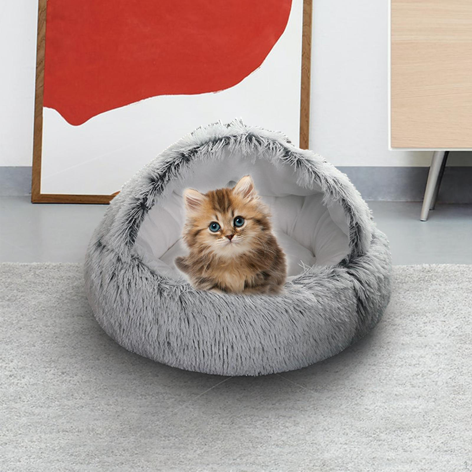 

Cat Bed Plush Hooded Cave for Indoor Cats or Small Dog beds, Doughnut Calm Gray L