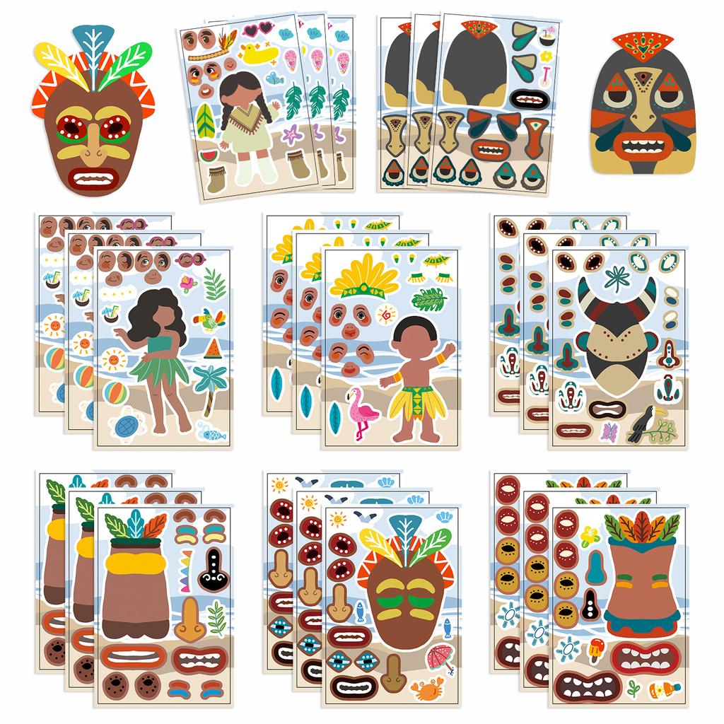 8 African Style Series Face Swap Stickers Make A Face Waterproof Hand Stickers DIY Decorative Stickers