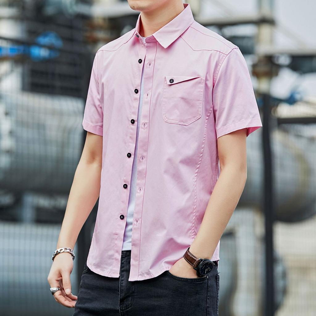 Men's Short Sleeved Shirt Large Solid Color Shirt Casual Coat Men's Top