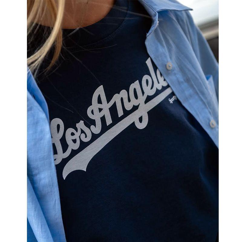Los Anger American Retro Sports Style Letter Print Loose Casual Cotton Short Sleeve T-shirt for Women