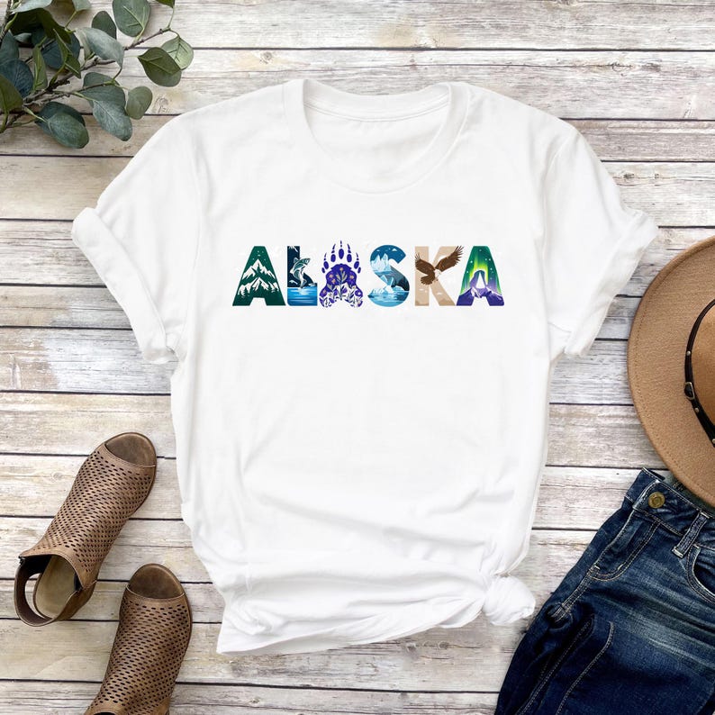 Vintage Alaska Graphic Tee Nature Illustration Adventure Wilderness Summer Short Sleeved Harajuku Streetwear Tops Tees S