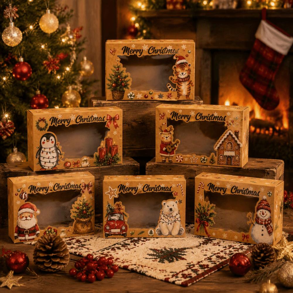 6pcs Sturdy Structure Christmas Candy Box Thick Cardboard Empty Chocolate Box Baking Lovers