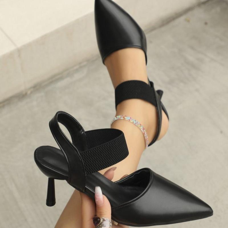 Fashion Fashion Stiletto Baotou Sandals Summer New Pointed Toe Shallow Mouth Slip-on Non-Slip Wear-Resistant High Heels