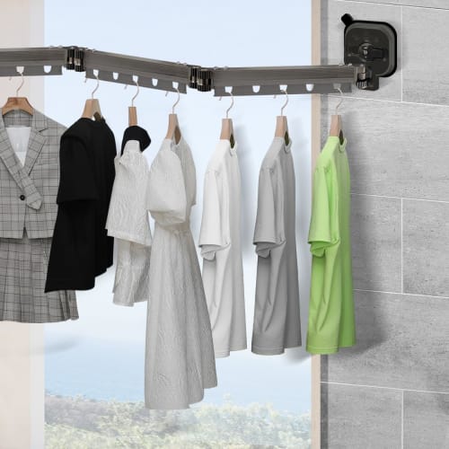 Wall-mounted foldable clothes drying rack with suction cups, space-saving, portable clothes drying rack for laundry rooms, balconies, bedrooms, travel