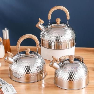 Xiyijia Stainless Steel Whistling Kettle with Retro Wooden Handle, Flat Bottom, Large Capacity for Boiling Water