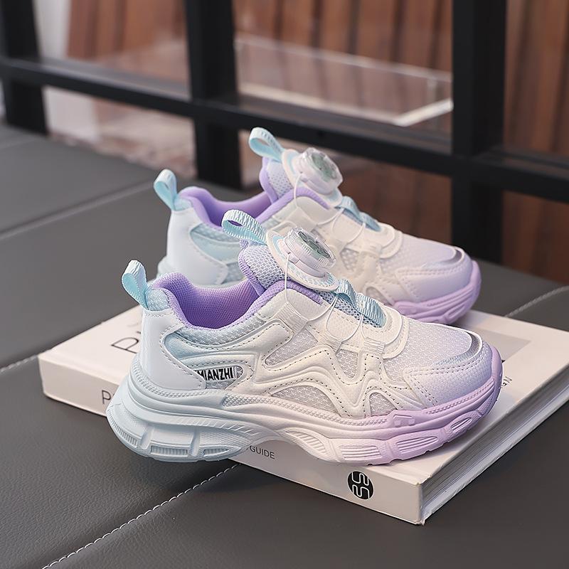 Girls shoes 2025 new spring and autumn girls fashion children's sports shoes running soft-soled dad shoes rotating buckle