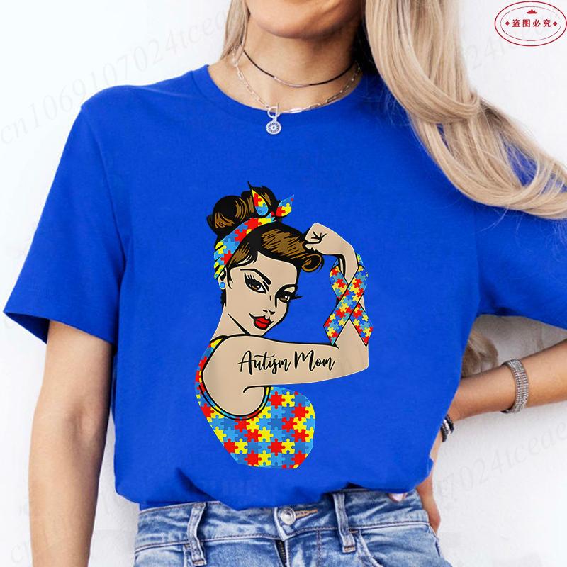 Autism Mom T-Shirt for Women Fashion Awareness Graphic Y2k Tops Casual Short Sleeve Tees Harajuku Oversized Female Clothing