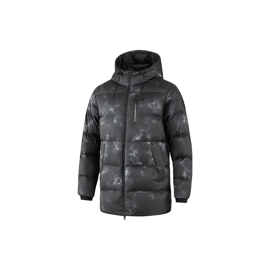 Skechers Solid Color Brand Logo Zipper Stand Collar Comfortable Warm Hooded Long Sleeve Down Jacket Men outerwear Black P422M026 XL