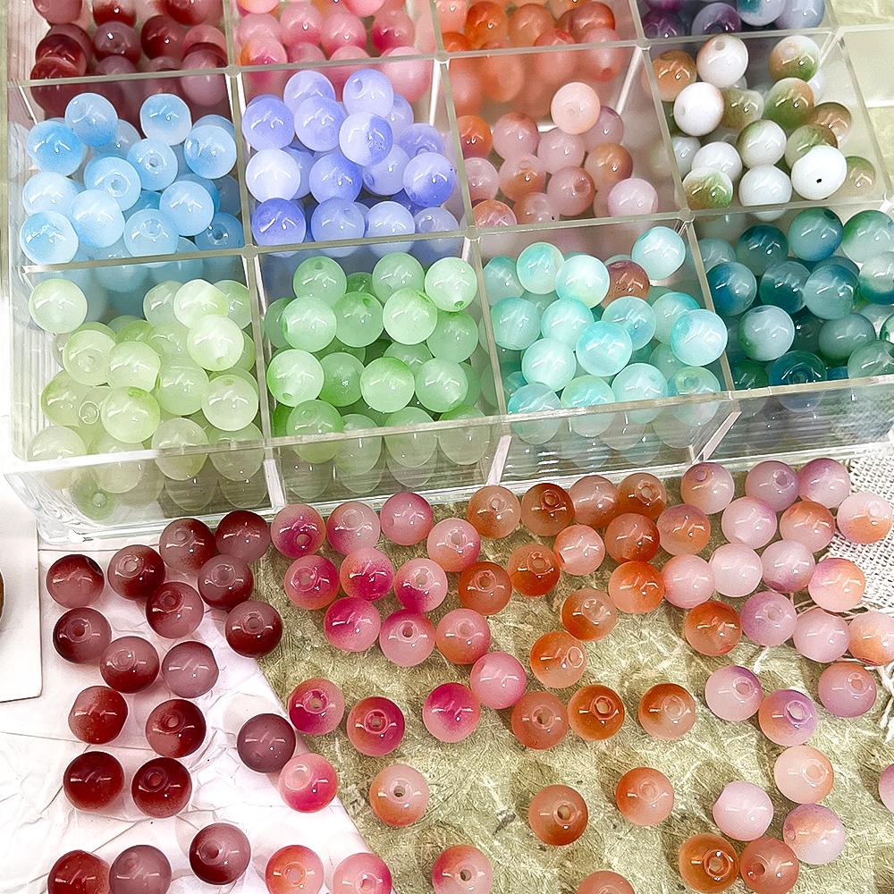 100pcs Glass Gradient Beads Multi Color Round 8mm Loose Spacer Beads for DIY Craft Bracelet Necklace Jewelry Making Findings