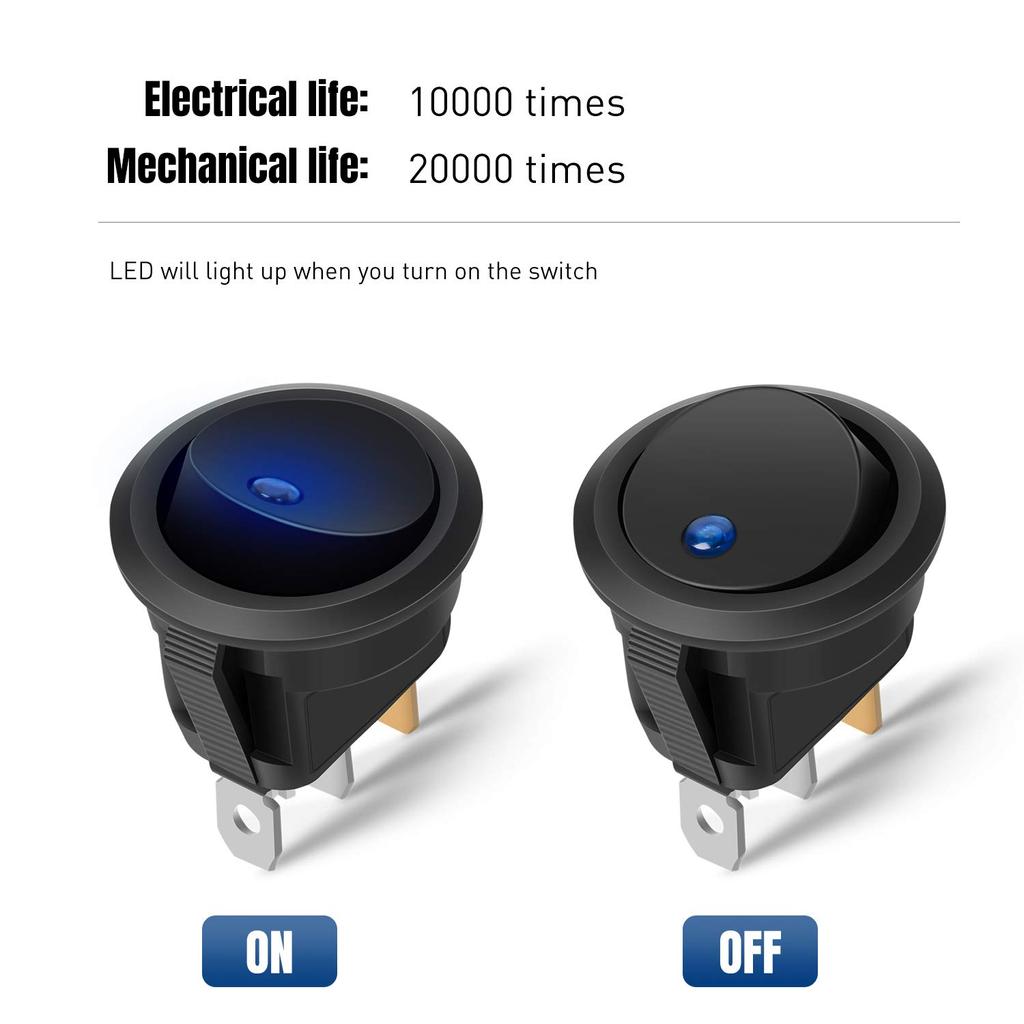 12PCS Round Toggle LED Switch 12V Car Truck Rocker On-Off Control Rocker Toggle Switch 3Pins 12V 20A On Off Switch SPST