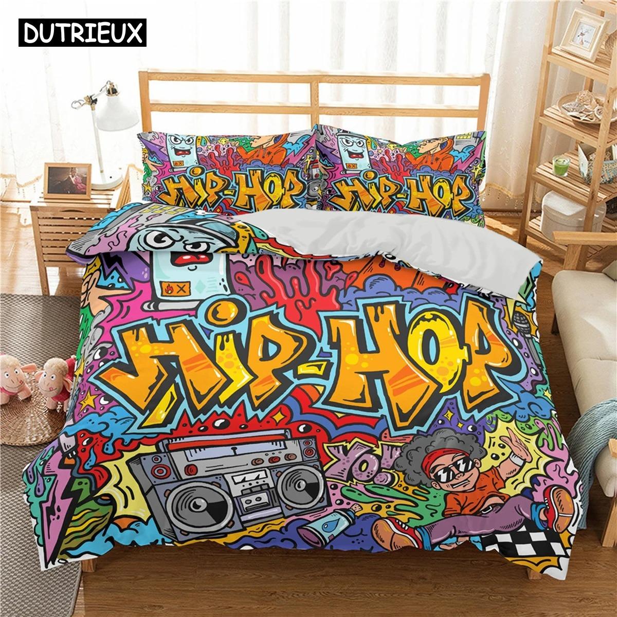 

Cartoon Graffiti Printed Design Polyester Fabric Bedding Sets Child Kids Covers Boys Bed Linen Package For Teens King Size Size Bed Cover Package EU Single 135x200cm