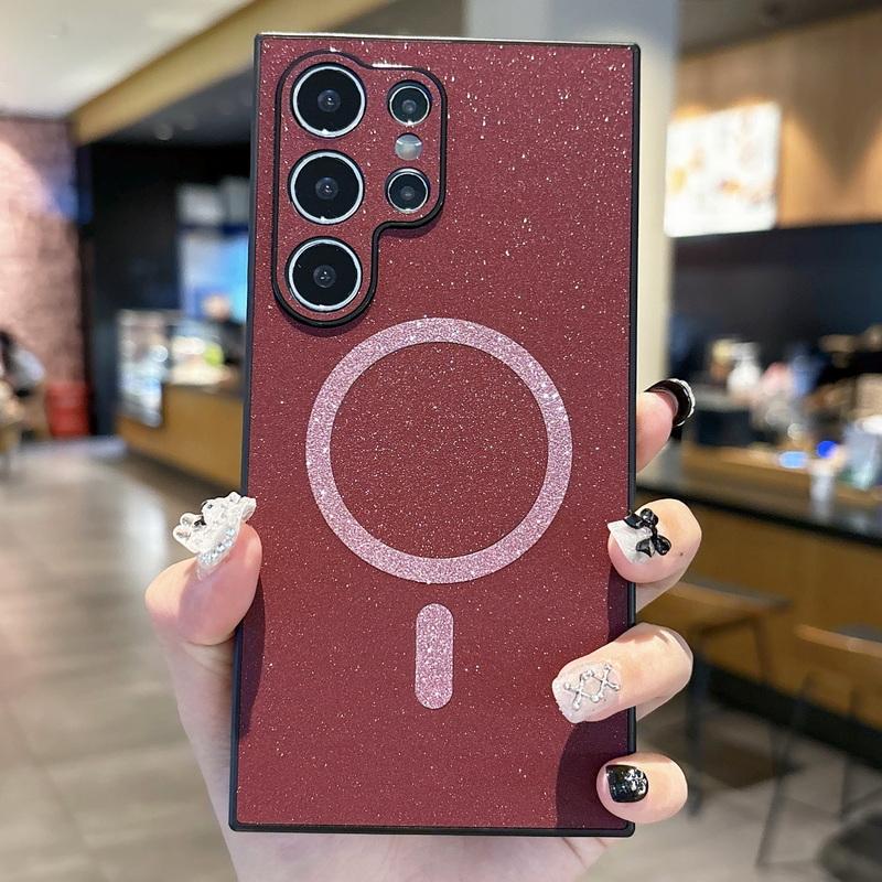 Fashion Glitter Matte Magnetic Phone Case For Samsung Galaxy S25 S24 Ultra S23 S22 for Magsafe Slim Shockproof Soft TPU Lens Protection Bumper Cover