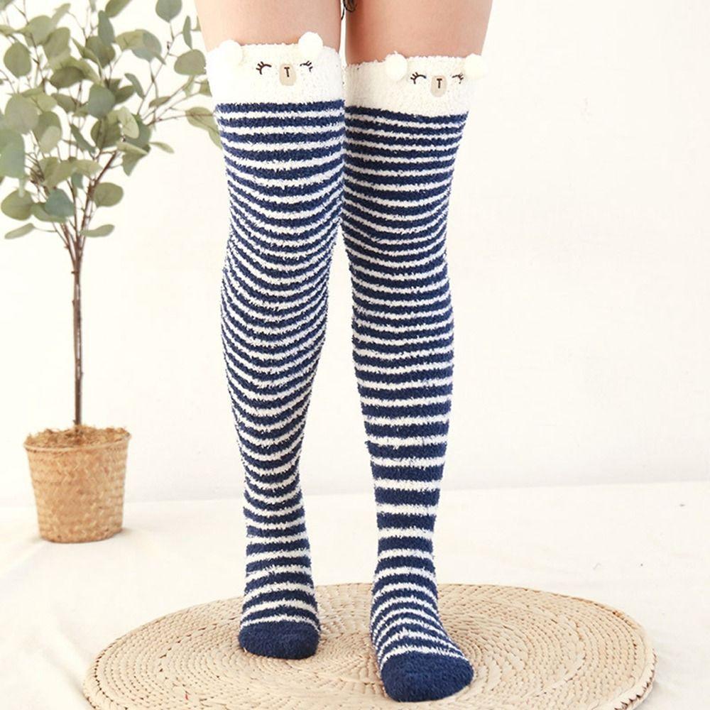 Animal Design Coral Feece Sock 3D Fluffy Floor Stocking Cute Modeling Knee Socks  Women