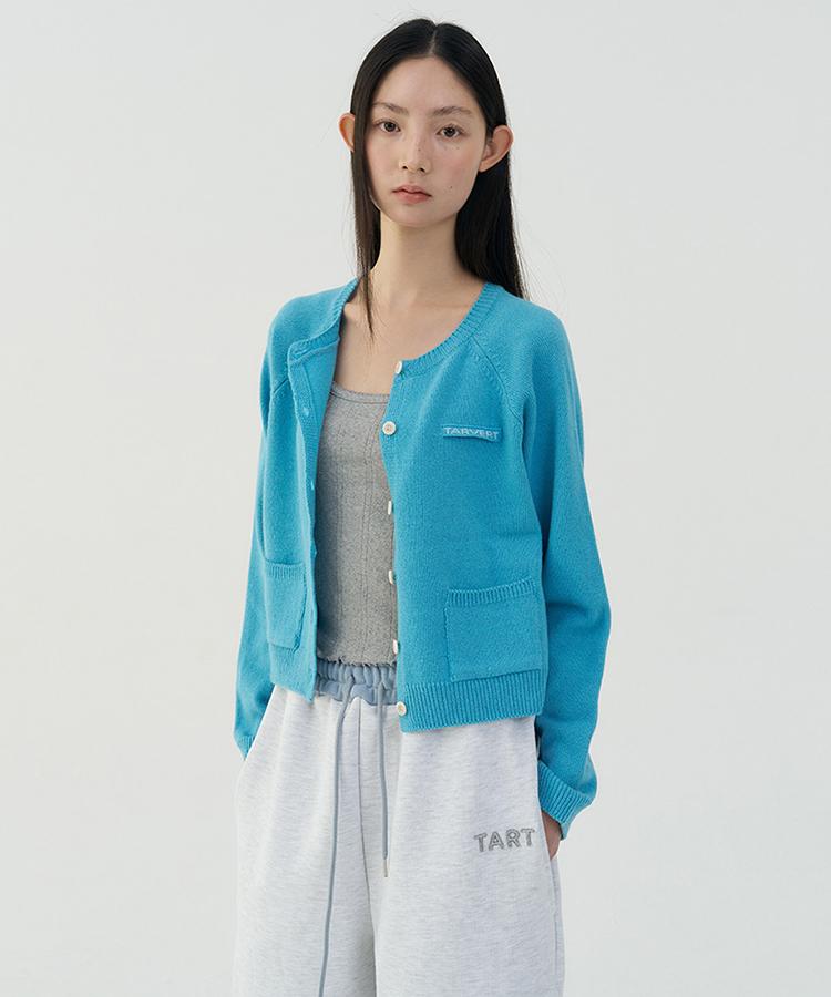 TARVERT Summit Round Knit Cardigan - Aqua Blue