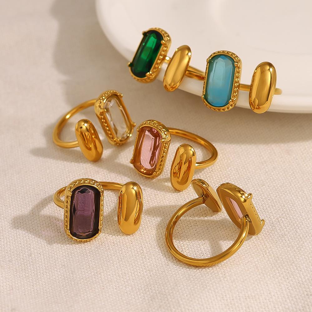 French Stainless Steel Glass Zirconium Exaggerated Ring Premium Ring Titanium Steel Women'S Jewelry Rings