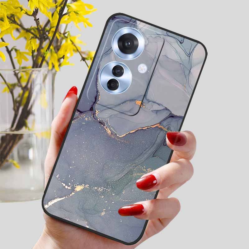 Phone Cover for OPPO Reno11 F 5G Case Black Silicone TPU Fashion Marble Print Shells for Oppo Reno 11F Protective Capa Soft Bags
