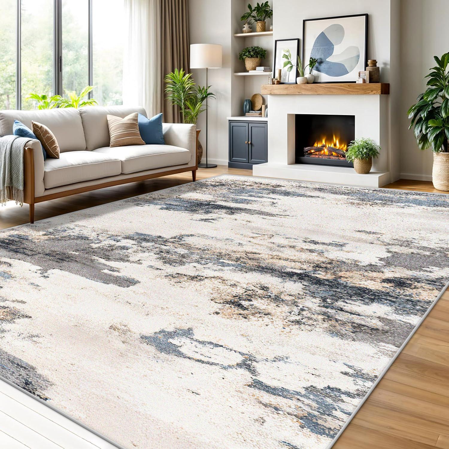 

Sofa Area Living Room RugLarge Size Plush Indoor Carpet Modern Abstract Carpets Anti Slip Rubber Backing Bedroom Decor Floor Mat 60x90cm