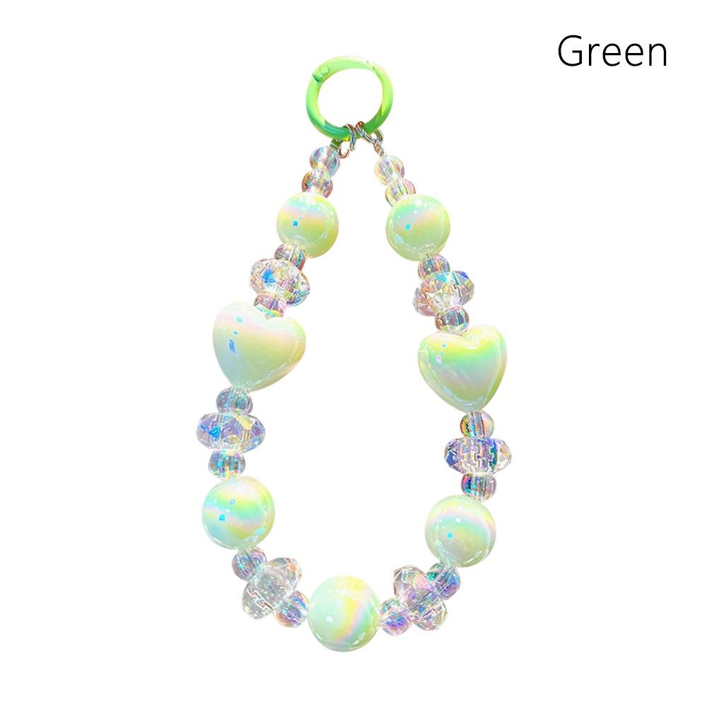 

Love Heart Phone Wrist Strap Colorful Beaded Pendant Lanyard Gifts Phone Lanyard зелений