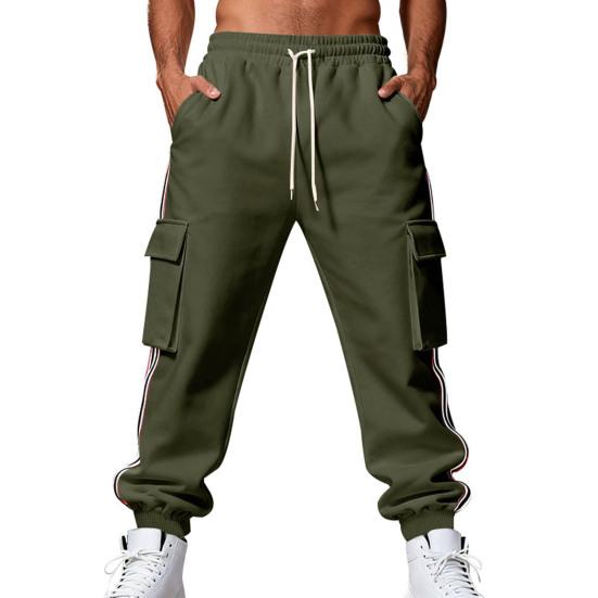 Men Winter Jogger Pants Drawstring Waist Gym Sweatpants Thickened Warm Cargo Pants Baggy Track Pants for Jogging Running Workout