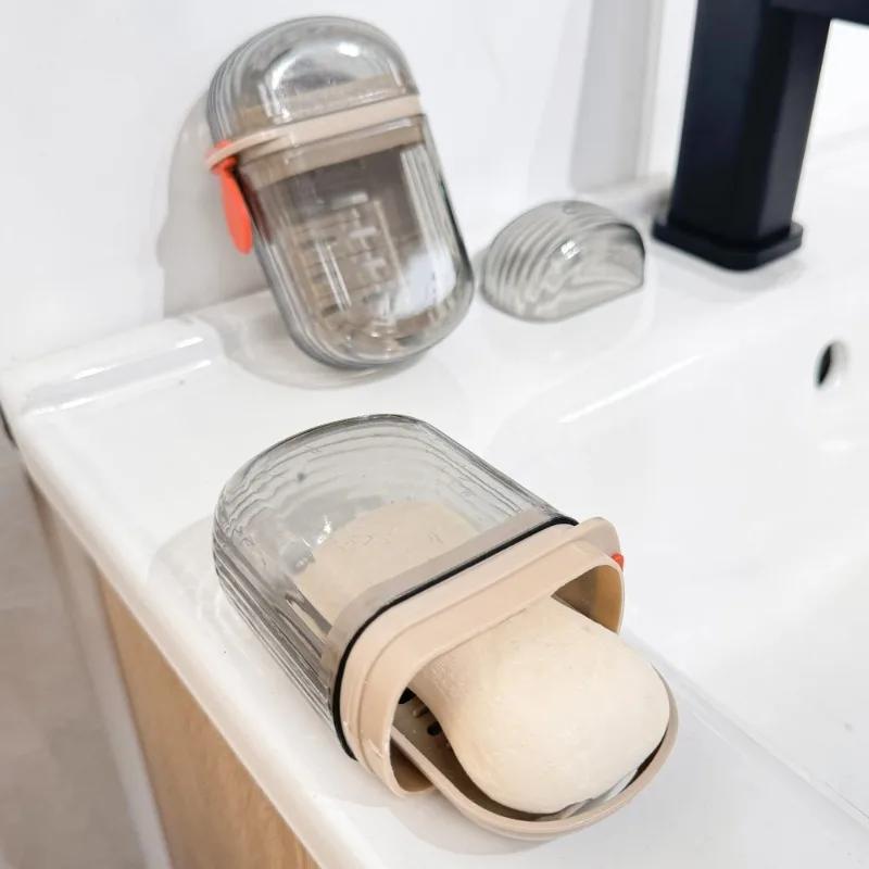 1-5Pcs Portable Soap Tray Leakproof Household Bathroom Drain Tray Bathroom Transparent Soap Box with Lid for Camping Traveling
