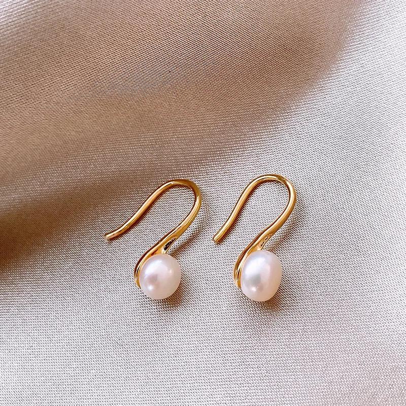 Baroque Freshwater Pearl Geometric Drop Earrings Gold Tone Copper Wedding Party Jewelry for Women