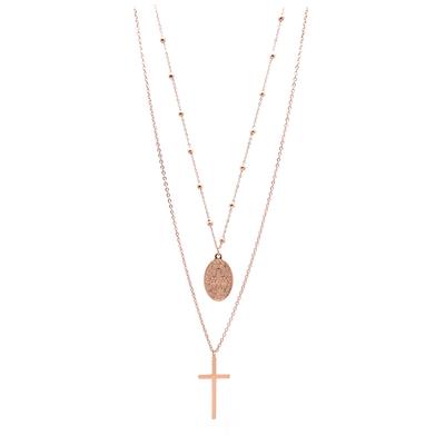 [Q5014] - Designer Necklace In Rose Gold 'Boho' Steel (2 Rows) - 45/55 Cm