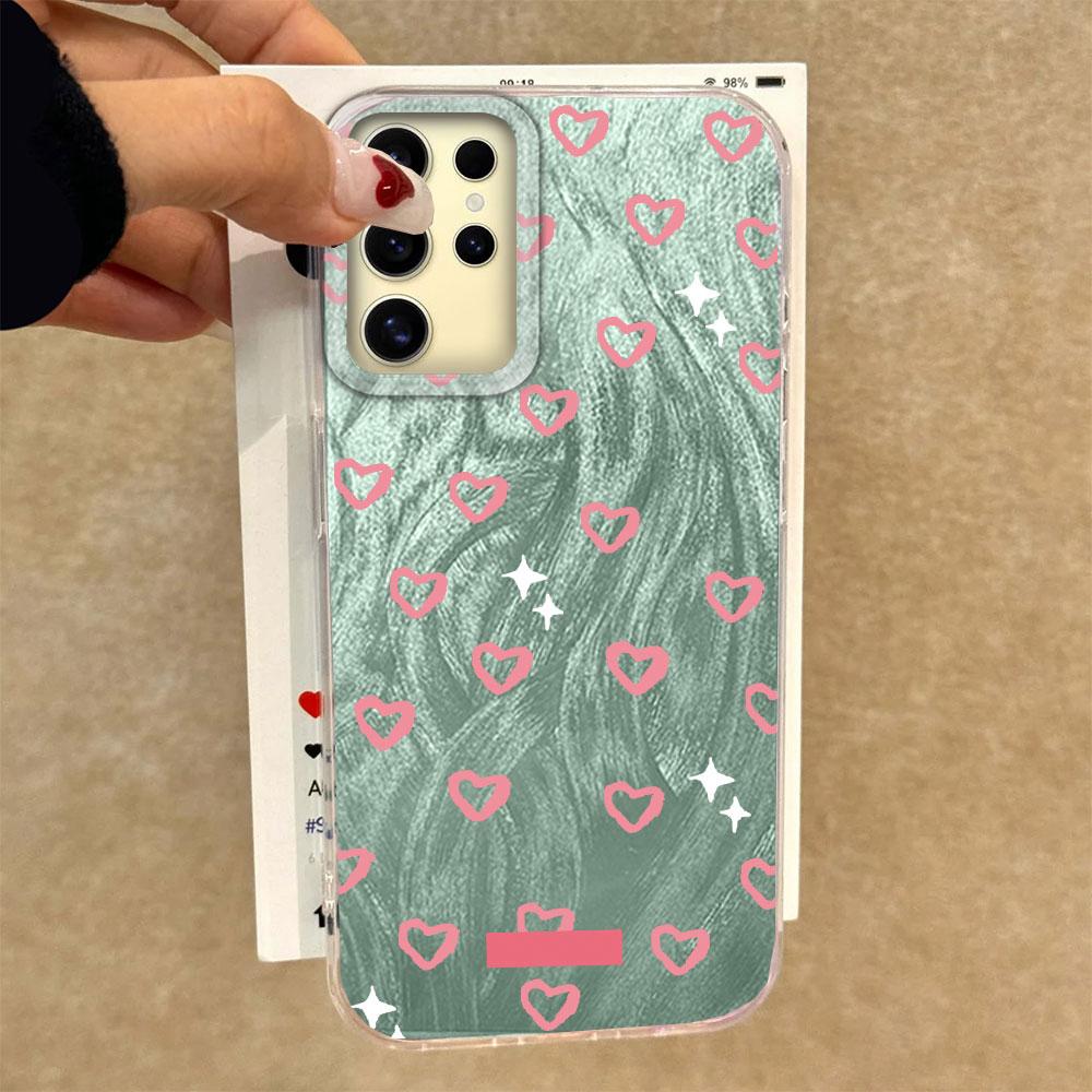 Cute Pink Love Heart Phone Case for Samsung Galaxy S25 S24 S23 S22 S21 FE Plus Ultra S25+ S24+ Shell Silicone Back Fundas Cover