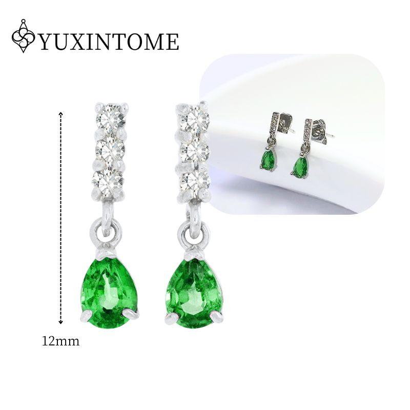 Turquoise 925 Silver Ear Needle Green Zircon vintage emerald Heart/Flower Pendant Hoop Earrings Fashion party Jewelry