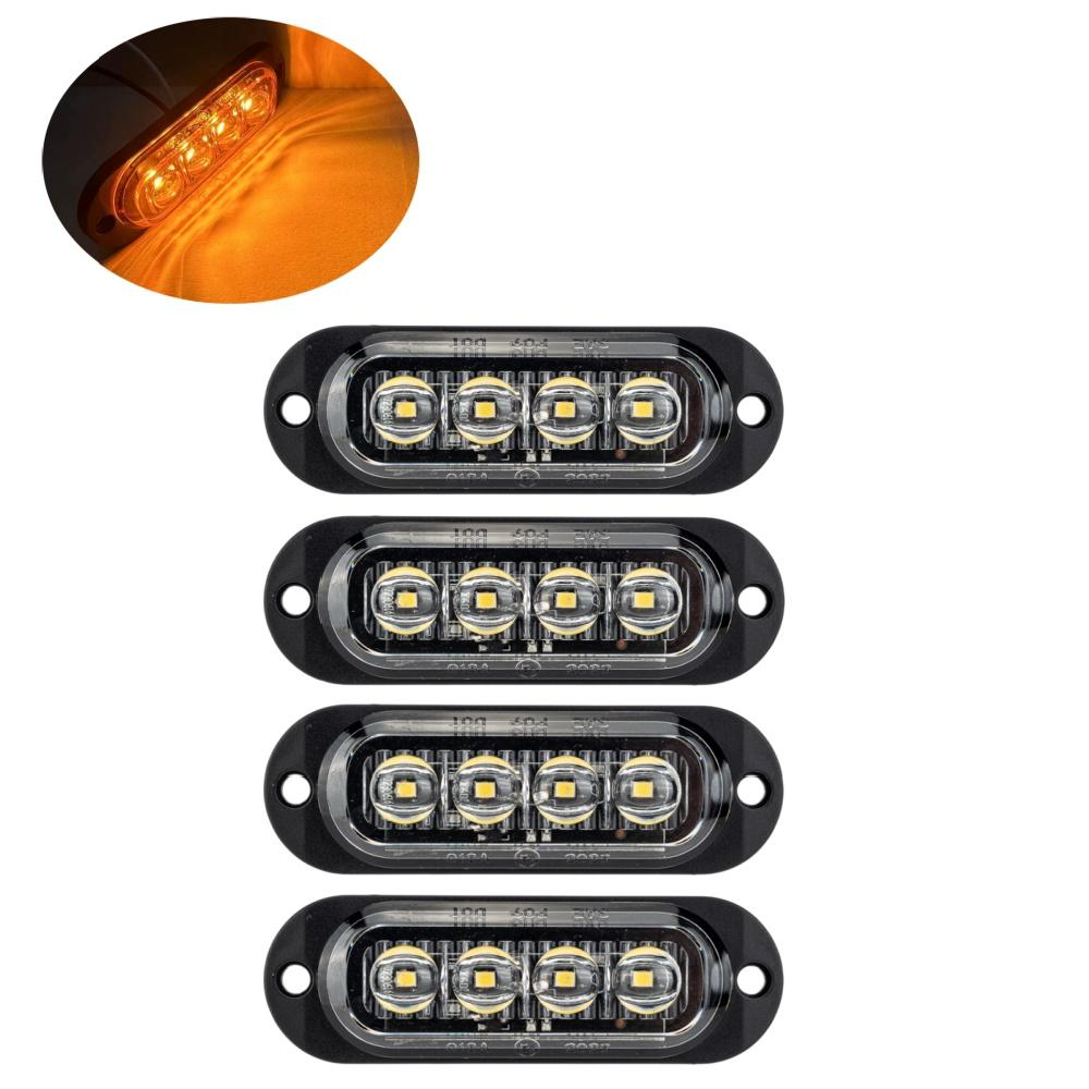 4PCS 12/24 Volt Side Marker Lights LED Smoked Lens Amber 4LED Side Markering Truck Light Boat Trailer Indicator Signal Light