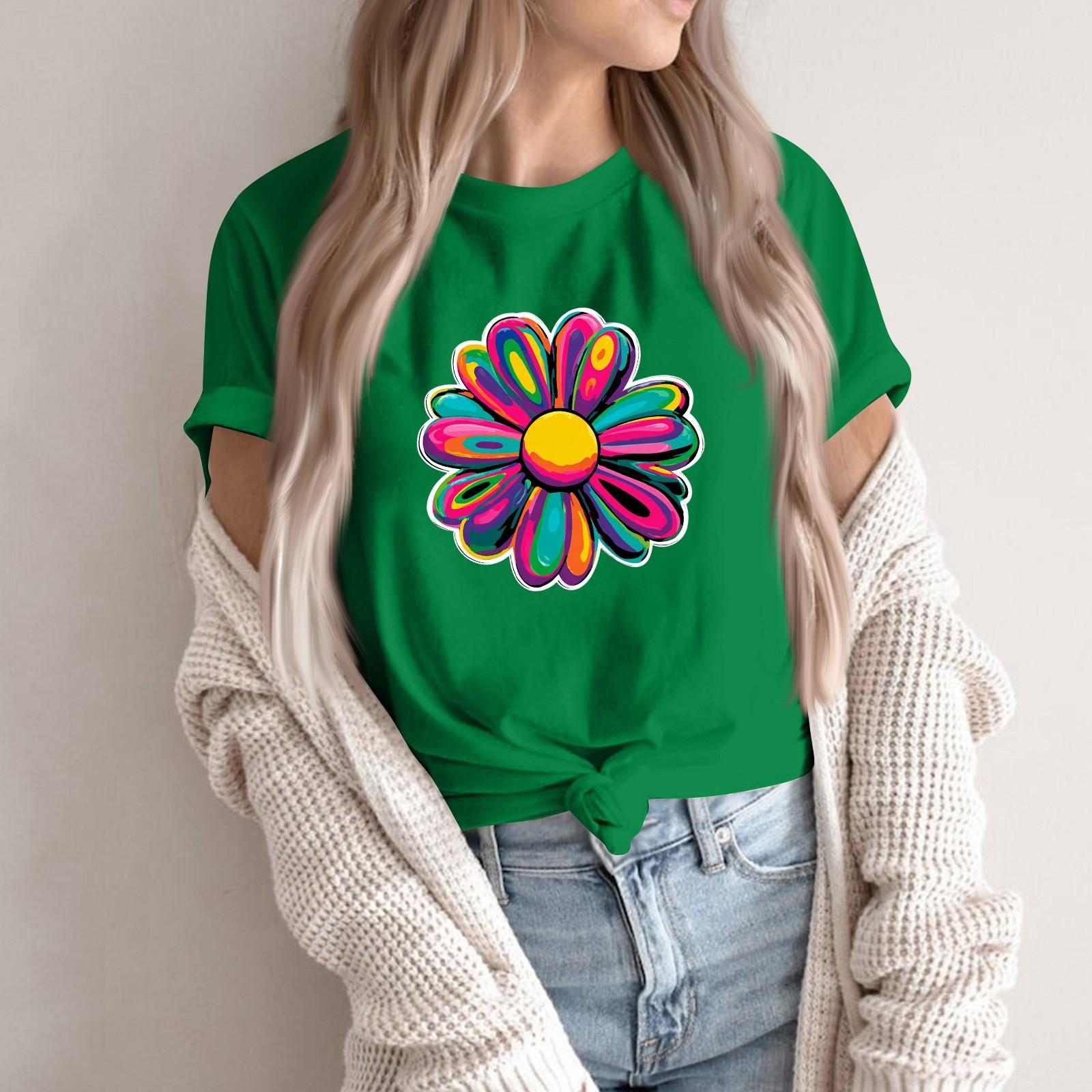 

Women s Fashion Casual Printed Round Neck Short Sleeved Pullover T-Shirt Top XL зелений