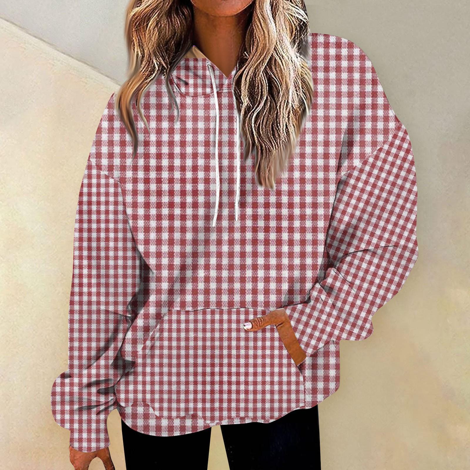 

Жіночий модний світшот Повсякденний світшот з капюшоном і кишенями XL винний