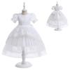 Girls Party Dress Puff Sleeve Embroidered Tulle Gown Kids Formal Occasion 4-7 Olds