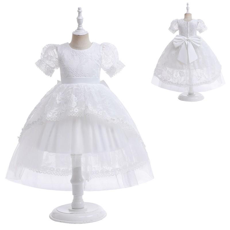 Girls Party Dress Puff Sleeve Embroidered Tulle Gown Kids Formal Occasion 4-7 Olds