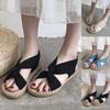Cork Wedge Sandals Women Women Summer Solid Canvas Slip On Casual Open Toe Flat Soft Bottom Breathable Shoes SandáLias Femininas